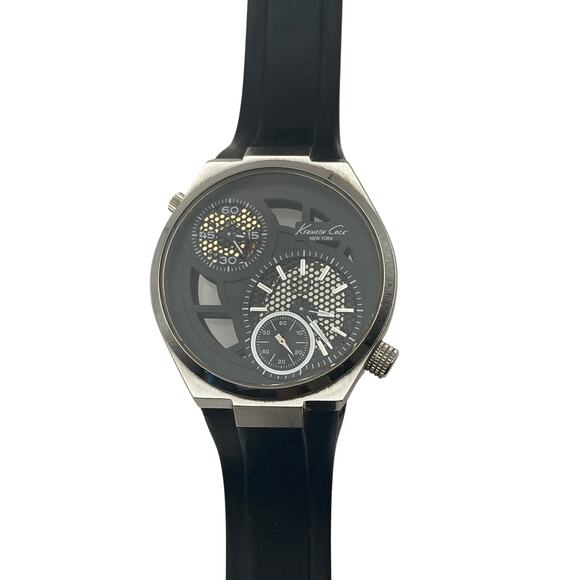 Kenneth Cole Men's Dual Time 44mm Watch KC1683 Skeleton Back - New Batteries - Picture 1 of 8